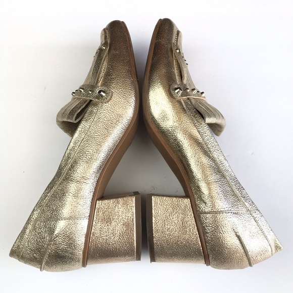 Franco Sarto Lauryn Gold Chunky Heel Loafers - Picture 5 of 8